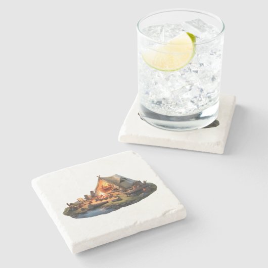 Kamperen met geliefden stenen onderzetter (Zijkant)