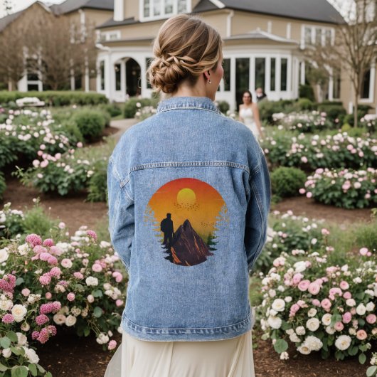 Kamperen natuur zonsondergang denim jacket (Huwelijk Achterkant)