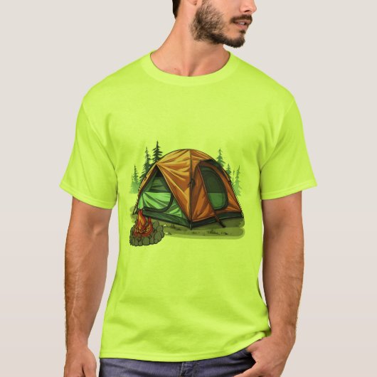 Kamperen per tent in groene natuur t-shirt (Voorkant)