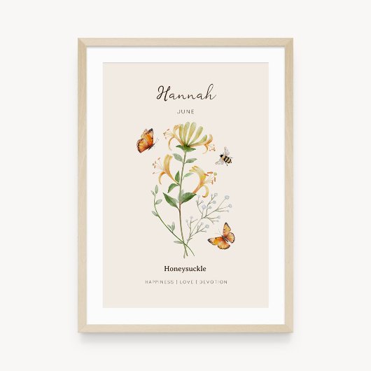 Kamperfoelie Geboortemaand Bloem Poster