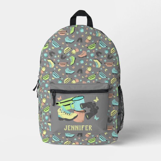 Kamping en verrijking van collage pasta en grijs bedrukte rugzak (Voorkant)