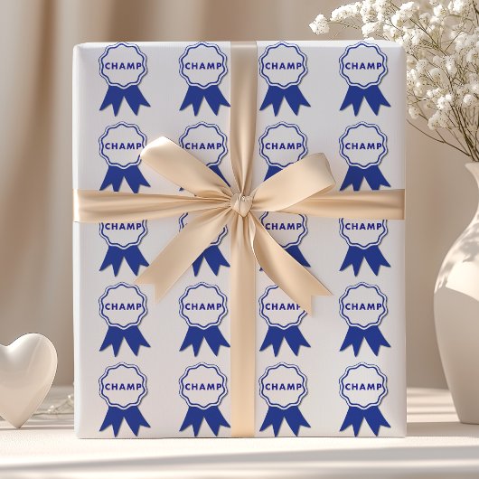 Kampioen Blauwe Lint Cadeaupapier