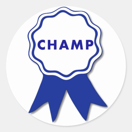 Kampioen Blauwe Lint Ronde Sticker (Voorkant)
