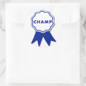 Kampioen Blauwe Lint Ronde Sticker (Tas)