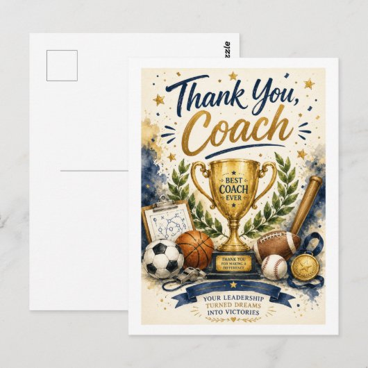 Kampioencoach Bedankt Trofee Kaart (Voorkant / Achterkant)
