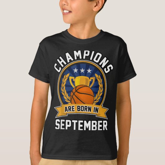 Kampioenen worden geboren in september basketbal v t-shirt (Voorkant)