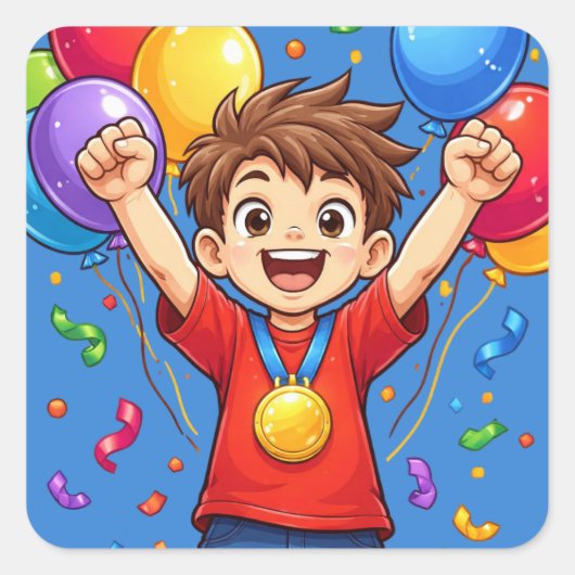 Kampioenskind Vieringsballonnen Confetti Vierkante Sticker (Voorkant)
