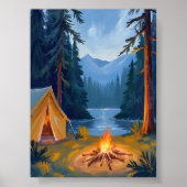 Kampreis Bos Kampvuur Tent Waterverf Poster (Voorkant)
