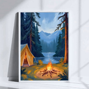 Kampreis Bos Kampvuur Tent Waterverf Poster
