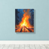 Kampvuur Aquarel Bos Schilderij Canvas Afdruk (Insitu (Houten vloer))