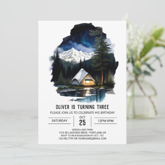 Kampvuur bij de rivier Verjaardagsuitnodiging Kaart (Staand voorkant)