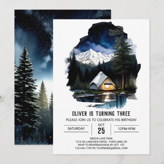 Kampvuur bij de rivier Verjaardagsuitnodiging Kaart (Voorkant / Achterkant)