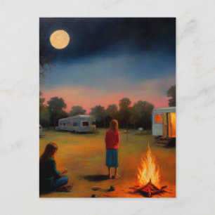 Kampvuur bij Trailer Park Art Briefkaart