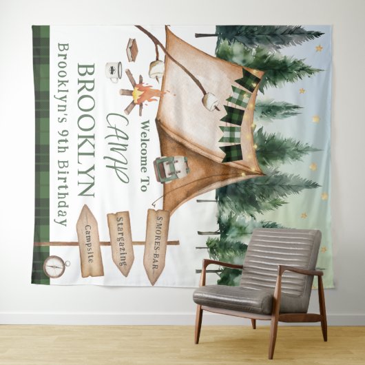 Kampvuur Camping Vuur S'mores Outdoor Verjaardag Wandkleed (In Situ (horizontaal))