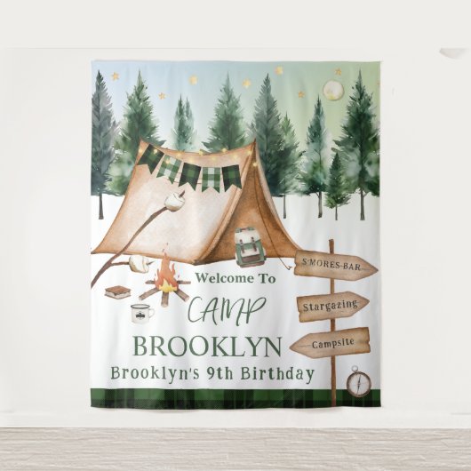 Kampvuur Camping Vuur S'mores Outdoor Verjaardag Wandkleed (Voorkant)