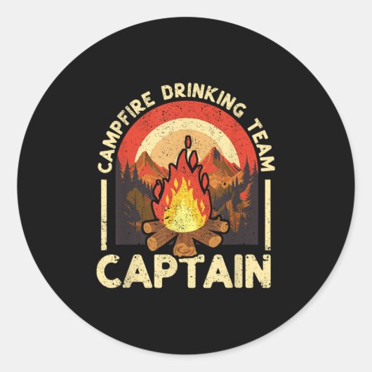 Kampvuur Drink Team Captain Funny Camping Outdo Ronde Sticker (Voorkant)