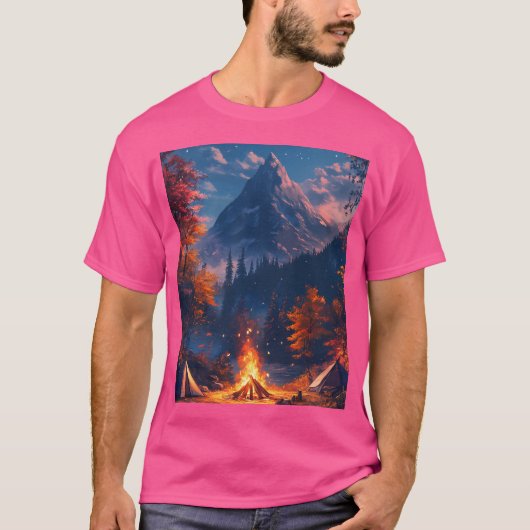 Kampvuur en bergen t-shirt (Voorkant)