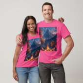 Kampvuur en bergen t-shirt (Unisex)
