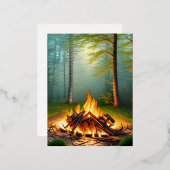 Kampvuur en Bos Folie Feestdagen Briefkaart (Voorkant / Achterkant)
