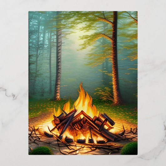 Kampvuur en Bos Folie Feestdagen Briefkaart (Voorkant)