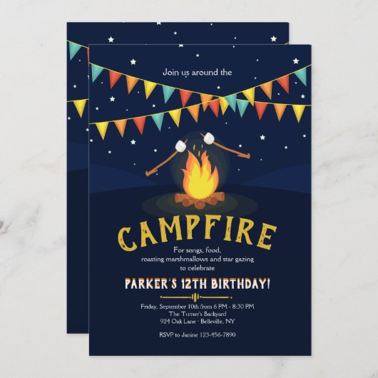 Kampvuur en Marshmallows Uitnodiging (Voorkant / Achterkant)
