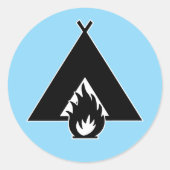 Kampvuur- en Tent Symbool Ronde Sticker (Voorkant)