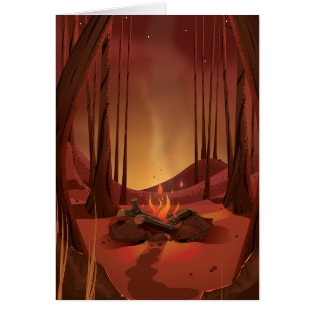 Kampvuur in het bos. (Voorkant)