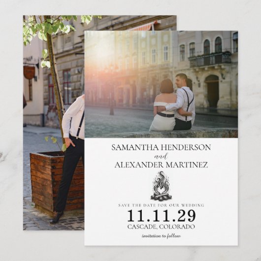 Kampvuur Liefde Save The Date (Voorkant / Achterkant)