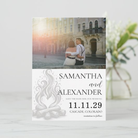 Kampvuur Liefde Save The Date (Staand voorkant)