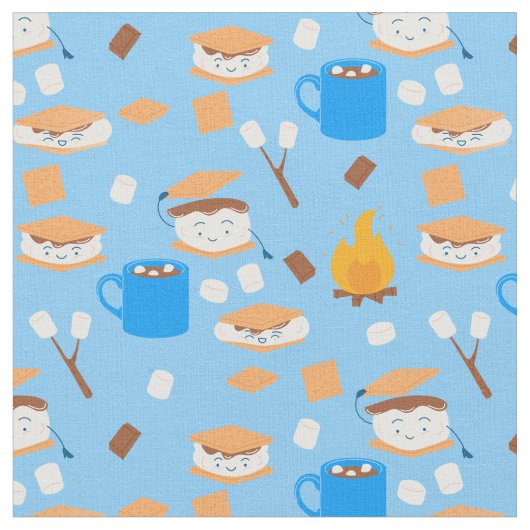Kampvuur Marshmallow Chocolate Smores Blauw Stof (Close Up)