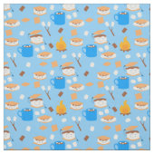 Kampvuur Marshmallow Chocolate Smores Blauw Stof (Swatch)