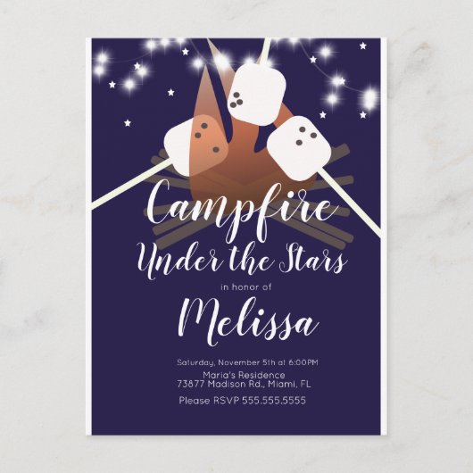 Kampvuur Marshmallows Sterren Camping Buitenfeest Briefkaart (Voorkant)