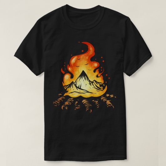 Kampvuur met bergen op kamp t-shirt (Design voorkant)