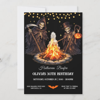 kampvuur met griezelige personages Halloween-feest Kaart