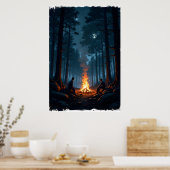 Kampvuur onder een sterrenhemel in het serene poster (Keuken)