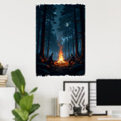Kampvuur onder een sterrenhemel in het serene poster (Thuiskantoor)