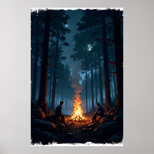 Kampvuur onder een sterrenhemel in het serene poster (Voorkant)