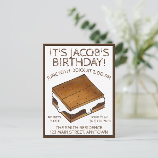 Kampvuur S'mores Marshmallow Smores Verjaardagsfee Uitnodiging Briefkaart (Staand voorkant)