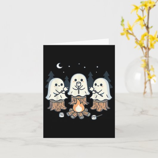 Kampvuur Spooky Marshmallow Halloween Bonfir Kaart (Gele Bloem)