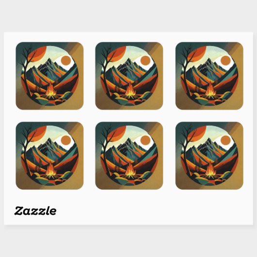 kampvuur-sticker vierkante sticker (Vel)