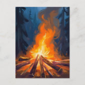 Kampvuur Waterverf Bos Schilderij Briefkaart (Voorkant)