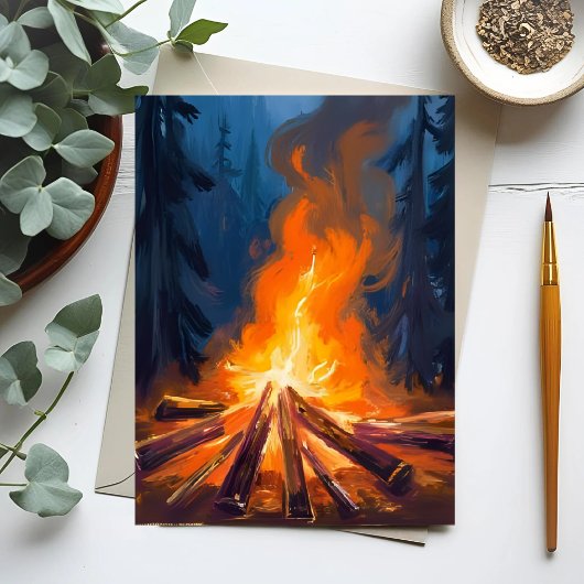 Kampvuur Waterverf Bos Schilderij Briefkaart