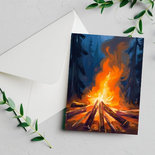 Kampvuur Waterverf Bos Schilderij Kaart