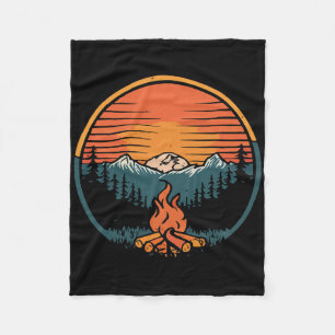 Kampvuur Zonsondergang Retro Kamperen Kampeerder V Fleece Deken