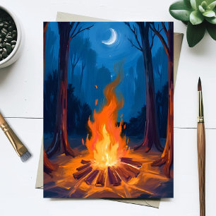 Kampvuurmaan Natuur Aquarel Schilderij Briefkaart