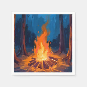 Kampvuurmaan Natuur Aquarel Schilderij Servet