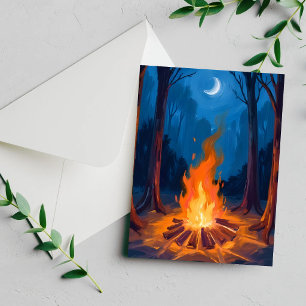 Kampvuurmaand   Natuur Aquarel Schilderij Kaart