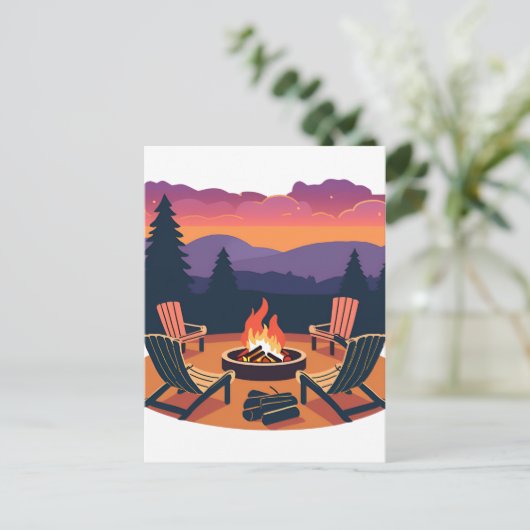 kampvuurzonsondergang briefkaart (Staand voorkant)