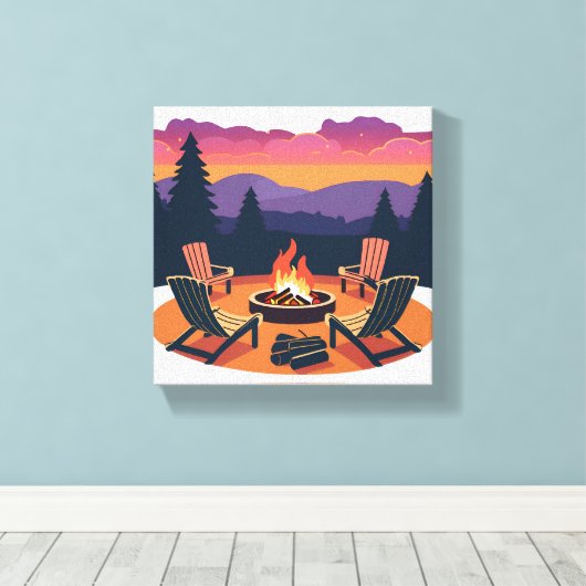 kampvuurzonsondergang | Natuur Camping Schilderen Canvas Afdruk (Insitu (Houten vloer))