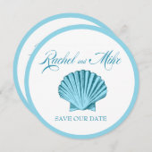 Kamschelp Schelpen Strand Bruiloft | mint blauw Save The Date (Voorkant / Achterkant)